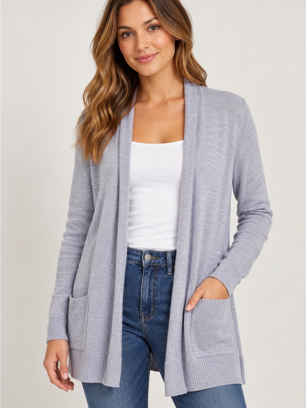 Lilly Pulitzer Light Gray Open-Front Pocket Cardigan